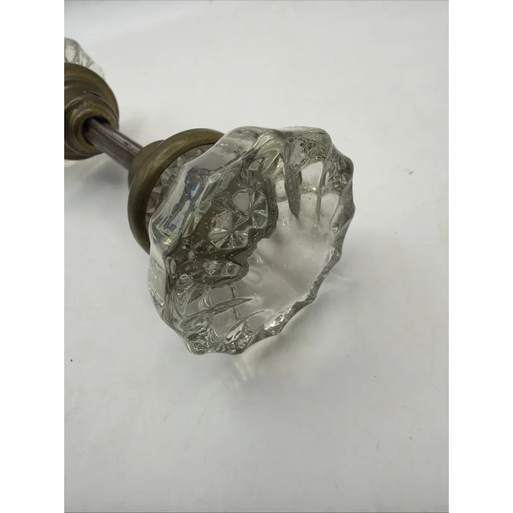 12 Point Glass Crystal Door Knob Set Pair With Hardware Spindle Vintage